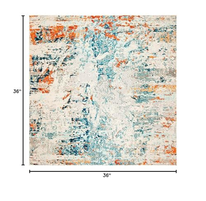 SAFAVIEH Madison Collection Area Rug - 3' Square, Cream & Orange, Modern Abstract Design, Non-Shedding & Easy Care, Ideal for High Traffic Areas in Living Room, Bedroom (MAD478B)