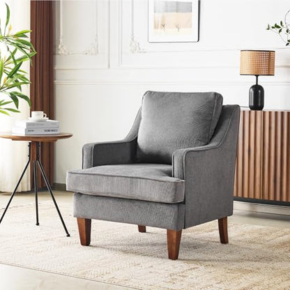 Mid-Century Accent Chairs, Light Grey Upholstered Armchair Comfy Sofa Chair Reading Chair High Back Living Room Bedroom Furniture for Apartment