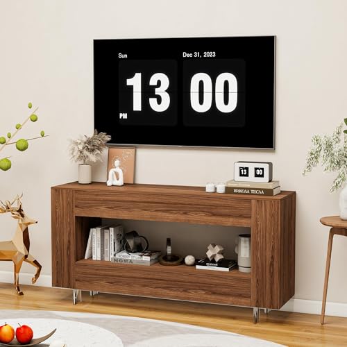 65" TV Stand with 2 Drawers & Hidden Cabinets, Brown Wood Grain Finish, view 8