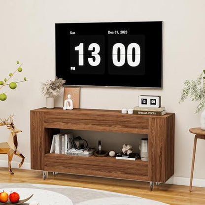 65" TV Stand with 2 Drawers & Hidden Cabinets, Brown Wood Grain Finish, view 8