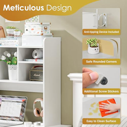 Desktop Bookshelf, Countertop Storage Hutch with 4 Shelves for Computer Desk, view 6