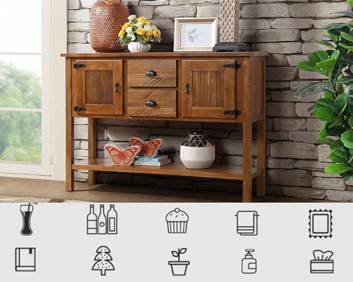 Solid Wood Sideboard Buffet Cabinet with Storage Drawers and Shelf, view 6