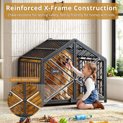 35.4" Dog Crate Furniture with Roof-Shape Frame for Large Dogs, view 4