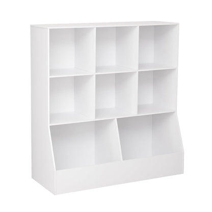Toy Storage Organizer, Kids Bookshelf, Wood Toy Storage Cabinet, 3-Tier 8 Cubby Children Bookcase, 39.4" L Toddler Book Shelf for Playroom, Living Room, Nursery, Hallway, Classroom, White