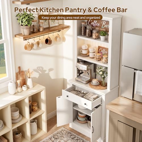 80" Tall Bookshelf with Drawer and Doors, Rustic White Bookcase, view 5