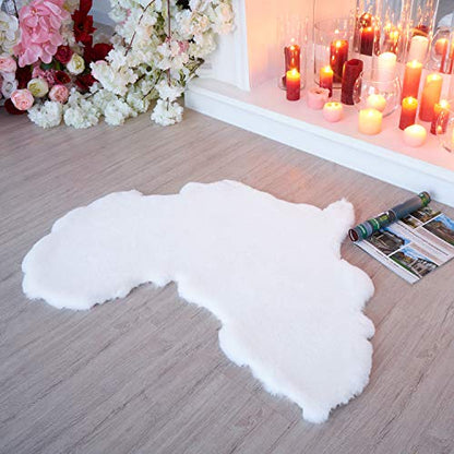 Lith Home Afro Faux Rabbit Fur Rug&Throw-Ultra Soft Plush Luxurious Chair Couch Sofa Bed Furniture Cover or Nursery Room-3x3 ft White African Map Shape