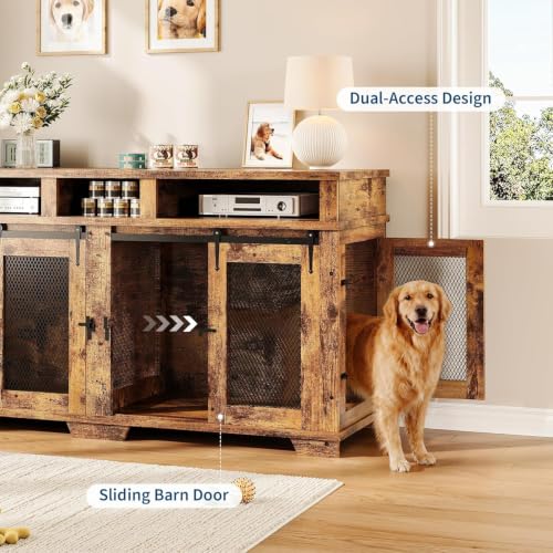 71'' Dog Crate Furniture for 2 Dogs Extra Large Double Dog Indoor Kennel, view 5