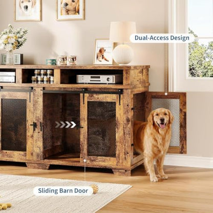 71'' Dog Crate Furniture for 2 Dogs Extra Large Double Dog Indoor Kennel, view 5