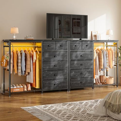 49.2" W Dresser with Hanging Rack & 6 Drawers, Grid Panel & 4 Hooks, view 6