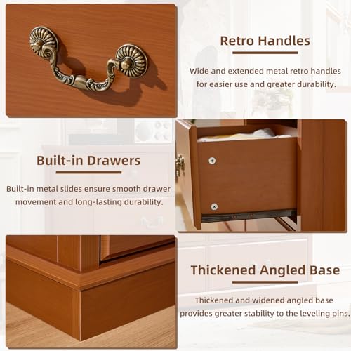 Farmhouse Dresser and Nightstand Sets 3 Piece, Wood 47" Tall 6 Chest of Drawers & Rustic 18" Night Stand Set of 2 with Charging Station, Furniture Dressers Set for Bedroom, Home Living Room