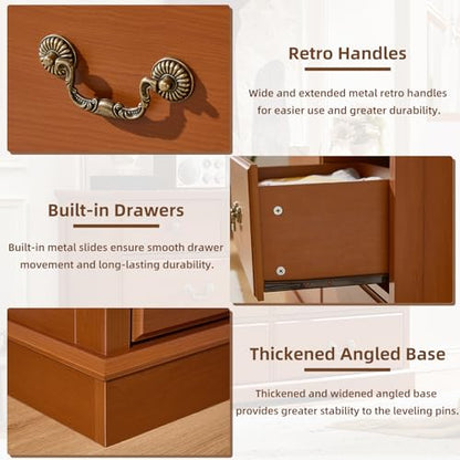 Farmhouse Dresser and Nightstand Sets 3 Piece, Wood 47" Tall 6 Chest of Drawers & Rustic 18" Night Stand Set of 2 with Charging Station, Furniture Dressers Set for Bedroom, Home Living Room