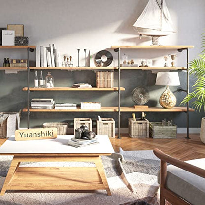 2Pc (56" Tall 12" deep 3/4") Industrial Wall Mount Iron Pipe Shelf Shelves Shelving Bracket Black Bookshelf Bookcase DIY Storage Office Kitchen (4Tier Hardware only)