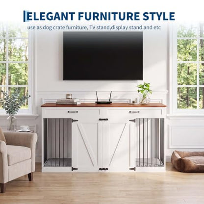 71'' Double Dog Crate Furniture for 2 Dogs, Dog Crate with 2 Drawer, view 6