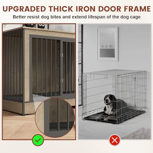 75 Inch Double Dog Crate Furniture for 2 Large Dogs with 2 Trays and Divider, view 6