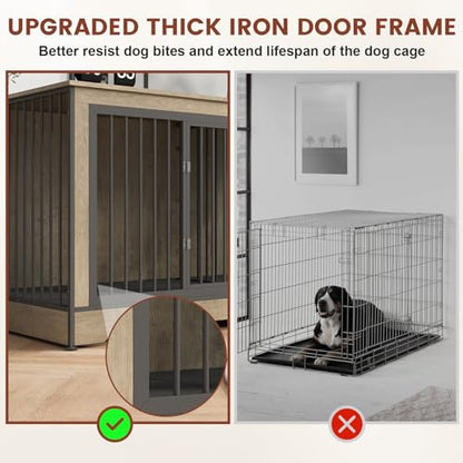 75 Inch Double Dog Crate Furniture for 2 Large Dogs with 2 Trays and Divider, view 6