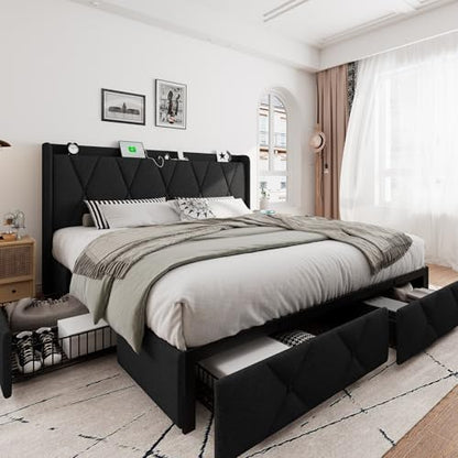 King Size Bed Frame with 4 Storage Drawers, view 2