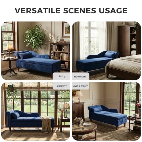 Velvet Chaise Lounge Indoor with Storage,Lounge Chair Sofa,Blue, view 8