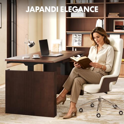 FLEXISPOT 63" WoodiX Solid Wood Executive Standing Desk with Drawer, Walnut, view 4