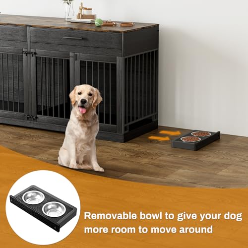 72" Double Dog Crate Furniture for Medium Large Dogs, Black, view 3