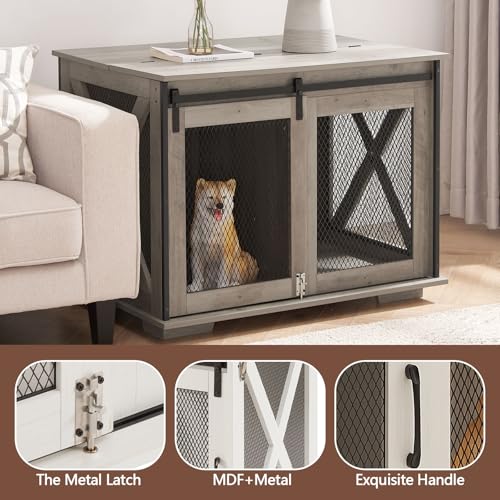 Farmhouse Dog Kennel Furniture with Sliding Barn Door, view 6