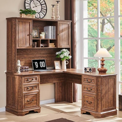 59" Executive L Shaped Desk with Hutch, Victorian Wood Computer Desk, view 2