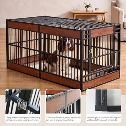Furniture Style Dog Crate, 55" Large Wooden Metal Dog Kennel, view 7