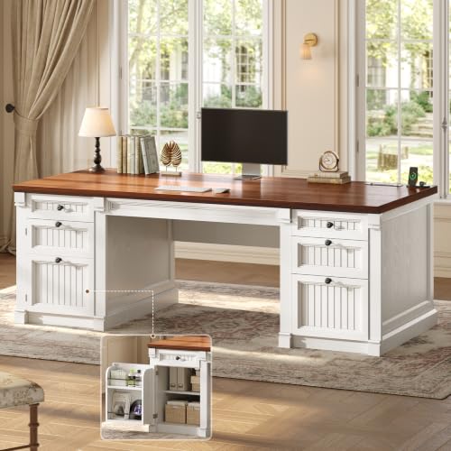 67" Office Executive Desk with 4 Drawers, Storage Cabinet & Outlet, view 2