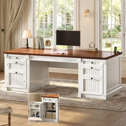 67" Office Executive Desk with 4 Drawers, Storage Cabinet & Outlet, view 2