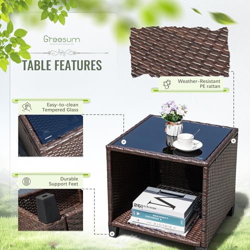 3 Pieces Patio Furniture Sets Outdoor PE Rattan Wicker Chairs with Soft Cushion and Glass Coffee Table for Garden Backyard Porch Poolside, Beige