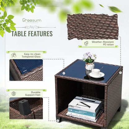 3 Pieces Patio Furniture Sets Outdoor PE Rattan Wicker Chairs with Soft Cushion and Glass Coffee Table for Garden Backyard Porch Poolside, Beige