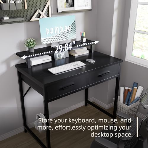 32 Inch Small Computer Desk with Monitor Stand and 2 Drawers, view 5