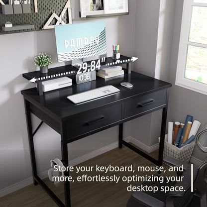 32 Inch Small Computer Desk with Monitor Stand and 2 Drawers, view 5