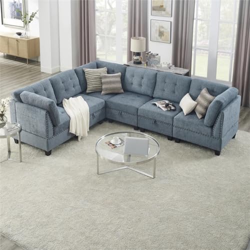 L Shape Modular Sectional Sofa，Includes Three Single Chair and Corner ，Navy Chenille