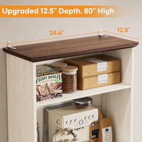 80" Tall Bookcase with Drawer and Doors, Antique White/Walnut, view 6