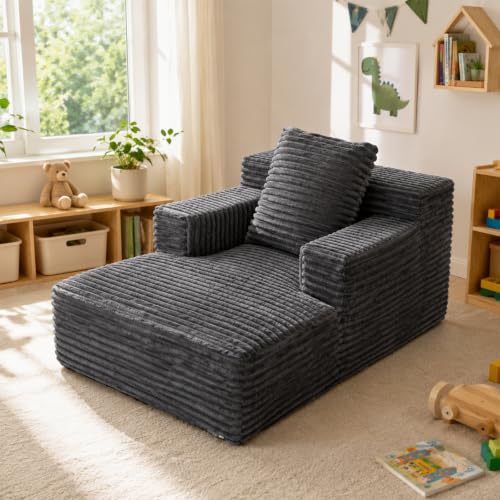 35.4'' Round Chaise Lounge Sofa Indoor Boneless Circle Chair (Dark Gray, view 2