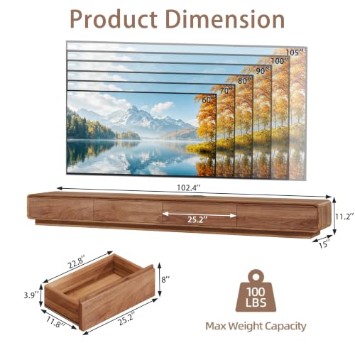 102.4'' Minimalist Floating TV Stand with Power Outlet, view 4
