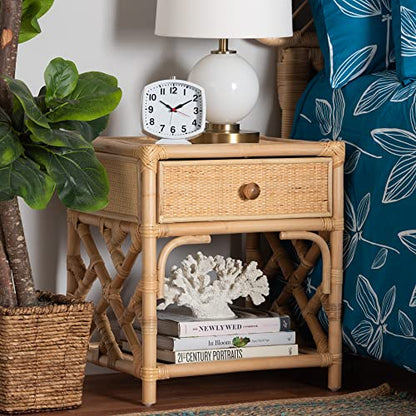 Camara Modern Bohemian Natural Rattan 1-Drawer Nightstand