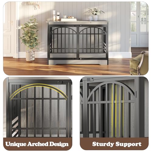 52" Dog Crate with Arched Doors, Grey, view 7