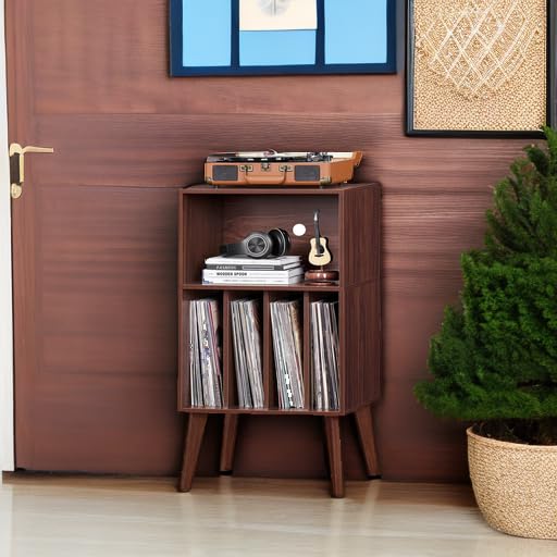 Record Player Stand, Walnut Turntable Stand Holds up to 160 Albums, view 7