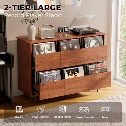 47.2" Large Record Player Stand, Vinyl Record Storage Cabinet, Brown, view 4