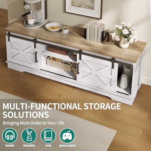 Farmhouse TV Stand for Living Room with Mount, White/Grey Wash, view 6