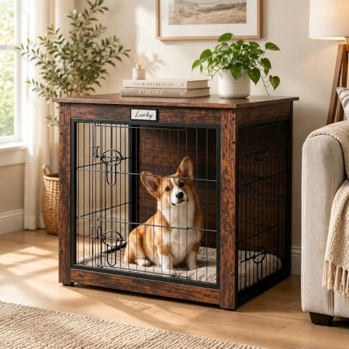 28" Wooden Dog Crate Furniture with Reversible Side Door, view 2