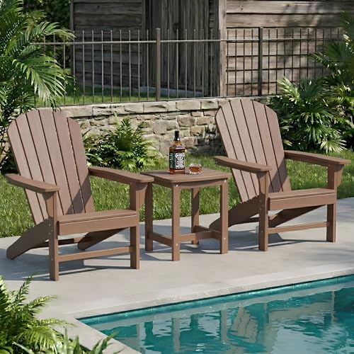 Outdoor Side Table, HIPS Adirondack Small Single Table, Waterproof Square Outside Table, Balcony Modern End Tables for Patio, Pool, Beach, Porch, Deck, Indoor or Outdoor Use, Brown