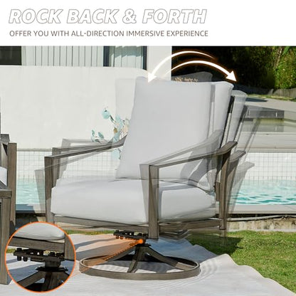 Patio Furniture Set,4 Piece Outdoor Conversation Metal Swivel Rocking Chairs Set with Hand-Woven Rope High Back,Sturdy Hand Brushed Wood Grain Finish Frame,6" Cushions for Yard