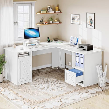 L Shaped Desk with Power Outlets, view 3