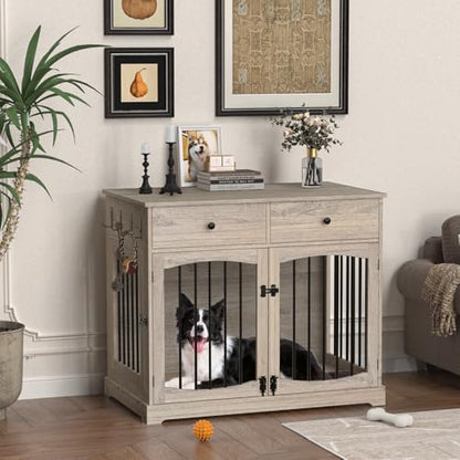 40" Dog Crate Furniture, Farmhouse Wooden Pet Kennel w/Drawer, view 3