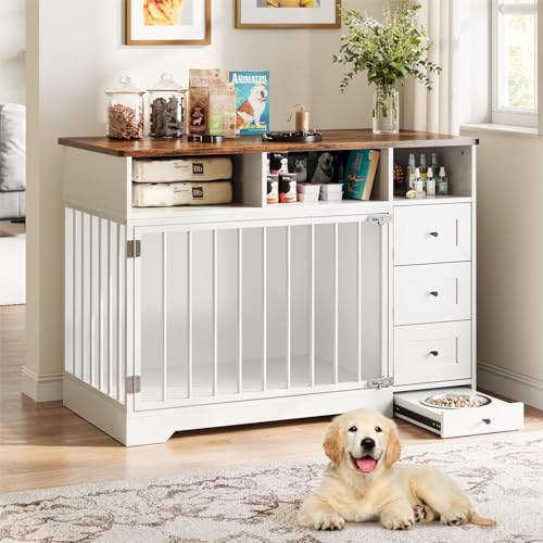 Dog Crate Furniture for Medium Small Dogs with Storage, White, view 4