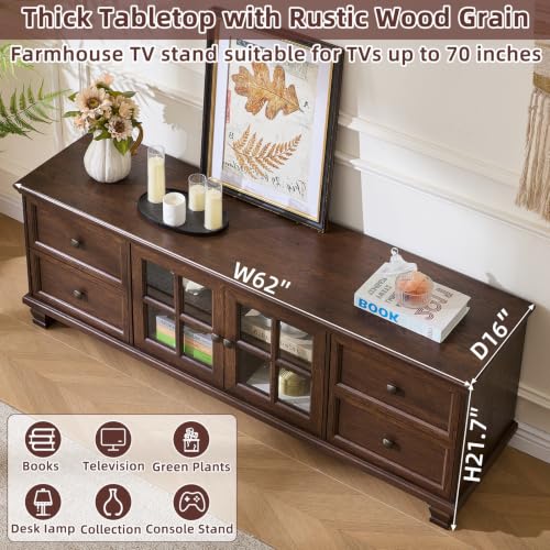 Farmhouse Entertainment Center with Bookshelves Set of 3, Walnut, view 7