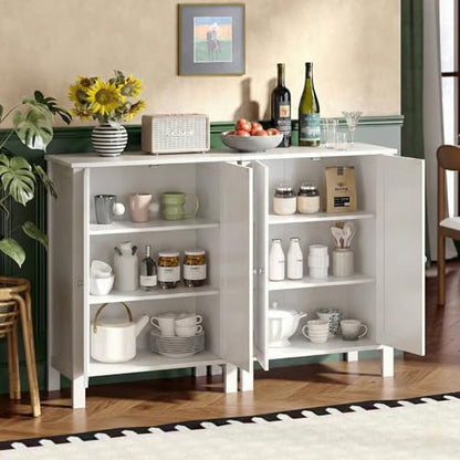 Bonnlo Bathroom Cabinet Free Standing Floor Storage with Double Door Adjustable Shelf Space Saver Decorative Modern Bathroom Furniture White