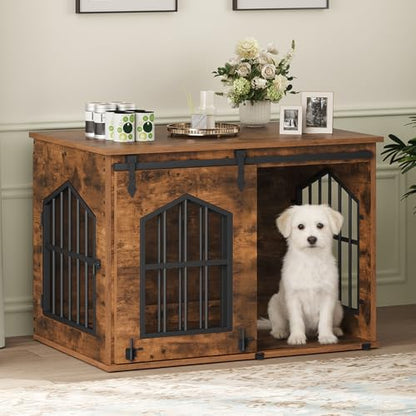 Dog Crate Furniture, 31.5" Farmhouse Dog Kennel with Sliding Barn Door, view 3